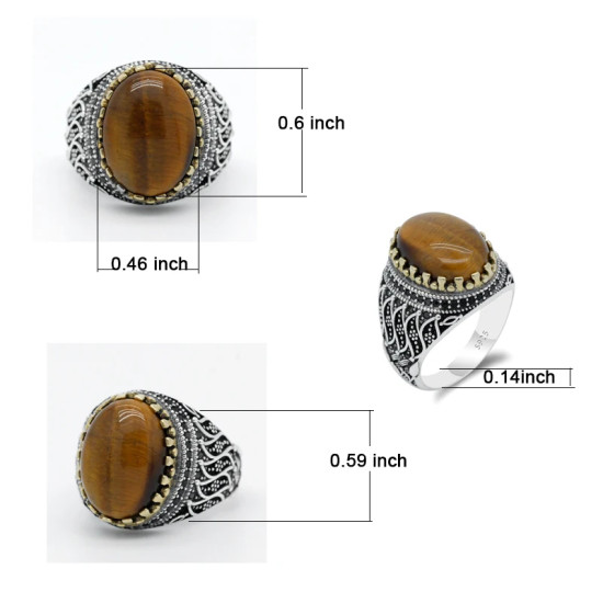 Natutal-Anillo de Plata de Ley 925 con ojos de tigre para hombre, piedra de circonita negra, flor de Osier, estilo Punk, fiesta, boda, Rin - malaquita tienda 36