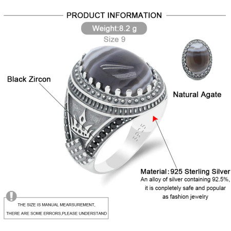 Anillo con piedra de ágata Natural para hombre, joya de plata 925 pura auténtica para boda/Fiesta, joyería de moda, regalo Anillo con piedra de ágata Natural para hombre, joya de plata 925 pura auténtica para boda/Fiesta, joyería de moda, regalo