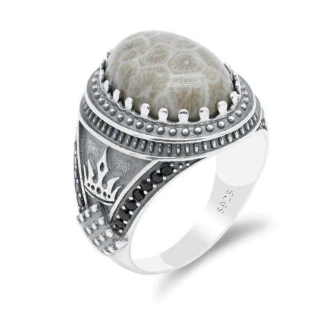 Anillo de plata S925 hecha a mano, piedra de coral natural, joyería para hombres, regalo de fiesta de vacaciones