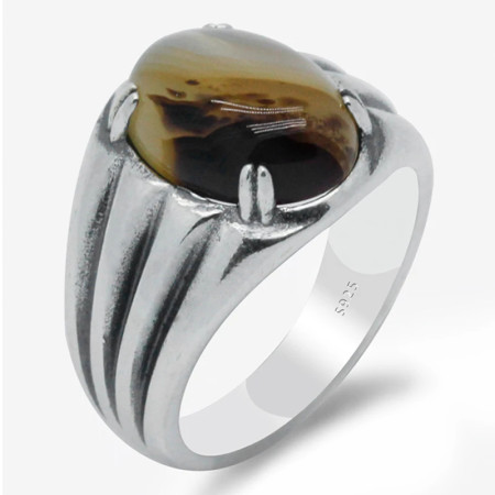 Anillo de plata 925 con piedra de ágata Natural para hombre, sortija de boda con diseño Simple y elegante, tres líneas, joyería fina Anillo de plata 925 con piedra de ágata Natural para hombre, sortija de boda con diseño Simple y elegante, tres líneas, joyería fina
