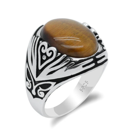Anillo de Plata de Ley 925 con diseño de Ojos de tigre Natural para hombre, sortija fina con diseño de alas de mariposa y corazón, estilo Casual, bonito, para boda