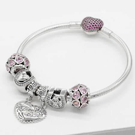 Pulsera de plata 925 auténtica, amuletos de seguridad con corazón de amor, cuentas rosas, amuletos de trébol, estilo romántico, compatibles con pulseras originales Pulsera de plata 925 auténtica, amuletos de seguridad con corazón de amor, cuentas rosas, amuletos de trébol, estilo romántico, compatibles con pulseras originales