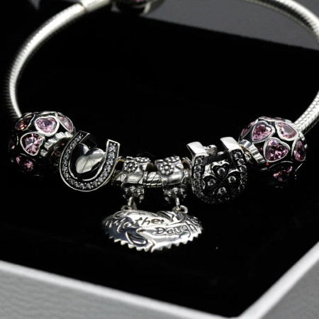 Pulsera de plata 925 auténtica, amuletos de seguridad con corazón de amor, cuentas rosas, amuletos de trébol, estilo romántico, compatibles con pulseras originales Pulsera de plata 925 auténtica, amuletos de seguridad con corazón de amor, cuentas rosas, amuletos de trébol, estilo romántico, compatibles con pulseras originales