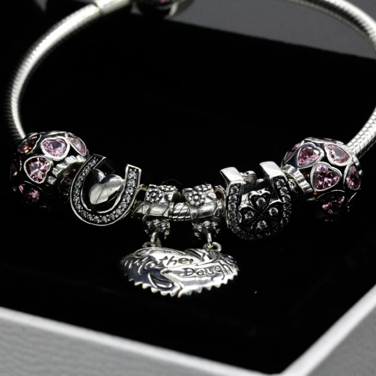 Pulsera de plata 925 auténtica, amuletos de seguridad con corazón de amor, cuentas rosas, amuletos de trébol, estilo romántico, compatibles con pulseras originales - malaquita tienda 36