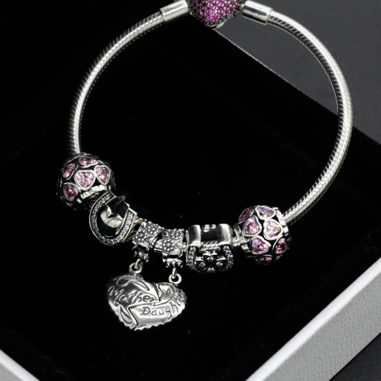 Pulsera de plata 925 auténtica, amuletos de seguridad con corazón de amor, cuentas rosas, amuletos de trébol, estilo romántico, compatibles con pulseras originales - malaquita tienda 36
