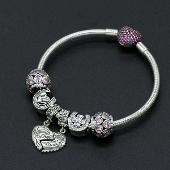 Pulsera de plata 925 auténtica, amuletos de seguridad con corazón de amor, cuentas rosas, amuletos de trébol, estilo romántico, compatibles con pulseras originales - malaquita tienda 36