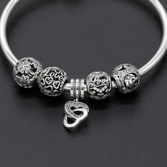 Pulseras de plata esterlina 925 para mujer, abalorios colgantes, cuentas de corazón de flores, circonita deslumbrante, regalo de joyería artesanal para mujer, regalo de boda - malaquita tienda 36