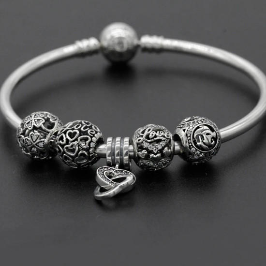 Pulseras de plata esterlina 925 para mujer, abalorios colgantes, cuentas de corazón de flores, circonita deslumbrante, regalo de joyería artesanal para mujer, regalo de boda - malaquita tienda 36