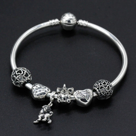 Abalorios de plata esterlina 925 pura, abalorios de animales, elefante, hipopótamo, corazones, pulsera artesanal