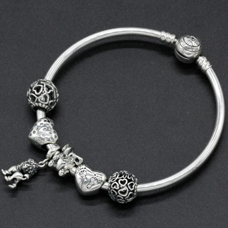 Abalorios de plata esterlina 925 pura, abalorios de animales, elefante, hipopótamo, corazones, pulsera artesanal