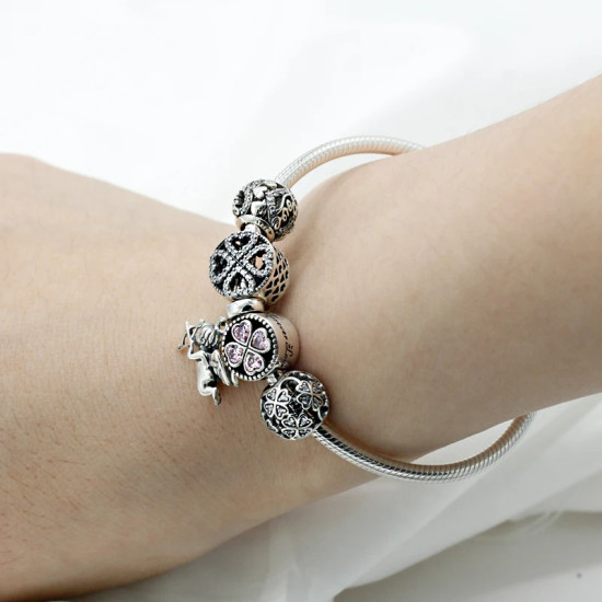 Pulseras de plata de ley 925 pura con forma de corazón, abalorio de amor de Cupido, producción de joyería artesanal - malaquita tienda 36