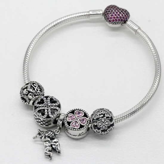 Pulseras de plata de ley 925 pura con forma de corazón, abalorio de amor de Cupido, producción de joyería artesanal - malaquita tienda 36