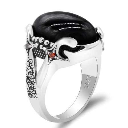 Anillos de plata de ley 925 auténtica para hombre, óvalo, piedra de ágata negra, garra de rey, piedra roja de CZ, Vintage, joyería exquisita, regalo Anillos de plata de ley 925 auténtica para hombre, óvalo, piedra de ágata negra, garra de rey, piedra roja de CZ, Vintage, joyería exquisita, regalo