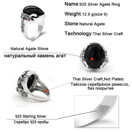 Anillos de plata de ley 925 auténtica para hombre, óvalo, piedra de ágata negra, garra de rey, piedra roja de CZ, Vintage, joyería exquisita, regalo Anillos de plata de ley 925 auténtica para hombre, óvalo, piedra de ágata negra, garra de rey, piedra roja de CZ, Vintage, joyería exquisita, regalo