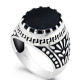 Anillo de Plata de Ley 925 con piedra de ágata Natural negra para hombre, sello de ciruela con goteo, anillo de sello de nota Musical, joyería fina - malaquita tienda 36