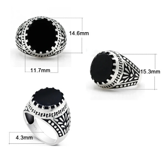 Anillo de Plata de Ley 925 con piedra de ágata Natural negra para hombre, sello de ciruela con goteo, anillo de sello de nota Musical, joyería fina - malaquita tienda 36