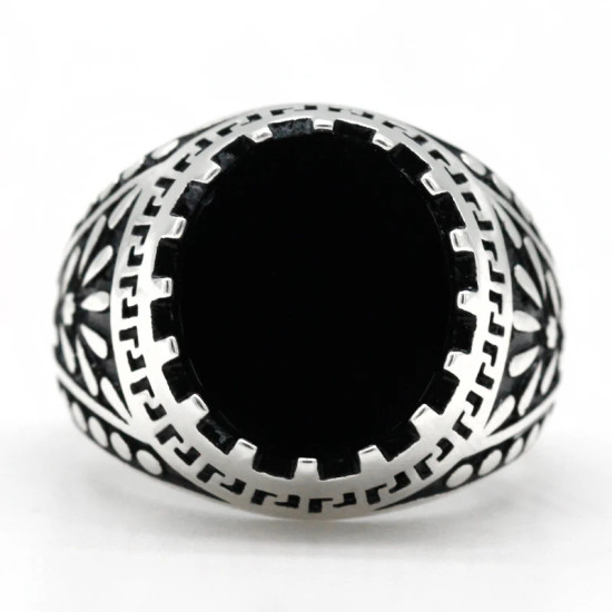 Anillo de Plata de Ley 925 con piedra de ágata Natural negra para hombre, sello de ciruela con goteo, anillo de sello de nota Musical, joyería fina - malaquita tienda 36