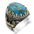 Anillos de plata de ley 925 auténtica para hombre, piedra turquesa Natural azul, anillo Vintage para fiesta de boda, joyería turca con forma de luna y Castillo