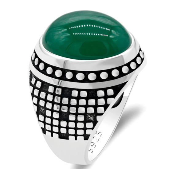 Anillo de Plata de Ley 925 auténtica para hombre, con piedra de ágata Natural, mosaico geométrico, diseño único, joyería fina, regalo - malaquita tienda 36