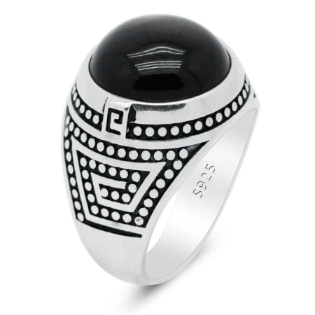 Anillo de Plata de Ley 925 para hombre, piedra de ágata Natural negra, piedra preciosa Vintage, regalo de joyería de boda para fiesta, joyería fina con letras E
