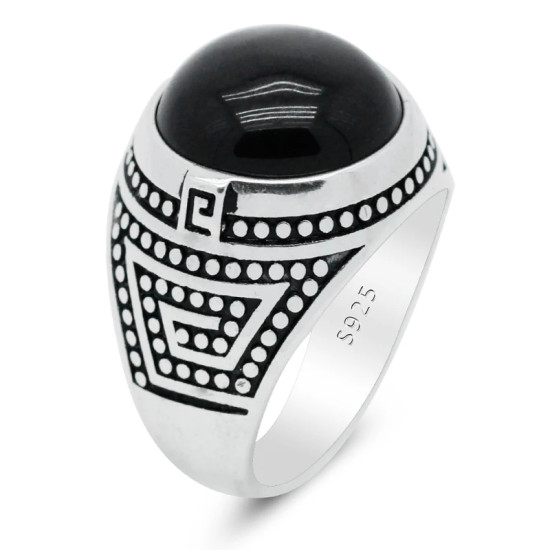 Anillo de Plata de Ley 925 para hombre, piedra de ágata Natural negra, piedra preciosa Vintage, regalo de joyería de boda para fiesta, joyería fina con letras E - malaquita tienda 36