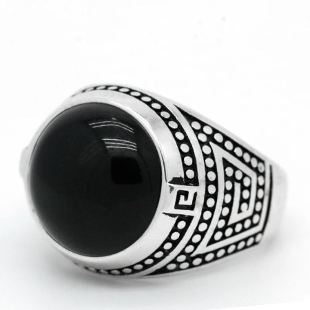 Anillo de Plata de Ley 925 para hombre, piedra de ágata Natural negra, piedra preciosa Vintage, regalo de joyería de boda para fiesta, joyería fina con letras E
