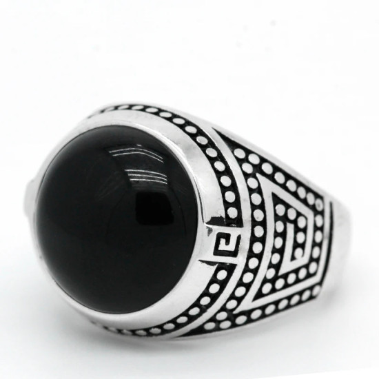 Anillo de Plata de Ley 925 para hombre, piedra de ágata Natural negra, piedra preciosa Vintage, regalo de joyería de boda para fiesta, joyería fina con letras E - malaquita tienda 36