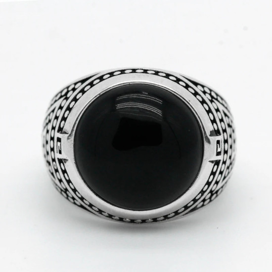 Anillo de Plata de Ley 925 para hombre, piedra de ágata Natural negra, piedra preciosa Vintage, regalo de joyería de boda para fiesta, joyería fina con letras E - malaquita tienda 36