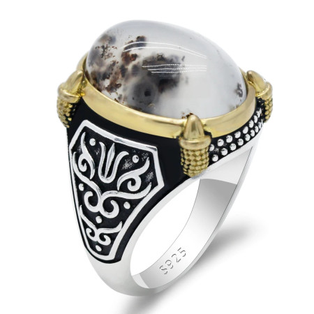 Anillo de plata 925 auténtica para hombre, piedra de ágata Natural, pintura de tinta de Diablo, diseño Vintage, anillo de boda de moda Anillo de plata 925 auténtica para hombre, piedra de ágata Natural, pintura de tinta de Diablo, diseño Vintage, anillo de boda de moda