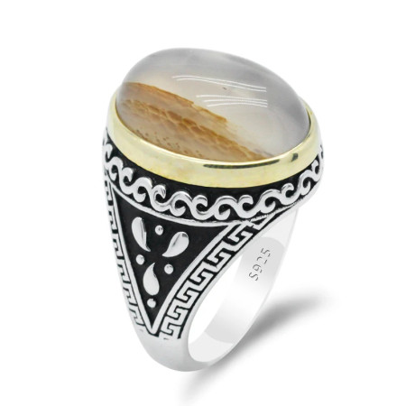 Anillo de Plata de Ley 925 con piedra de ágata Natural para hombre, cadena con goteo, flor de ciruelo, boda Vintage, diseño exquisito, joyería fina Anillo de Plata de Ley 925 con piedra de ágata Natural para hombre, cadena con goteo, flor de ciruelo, boda Vintage, diseño exquisito, joyería fina