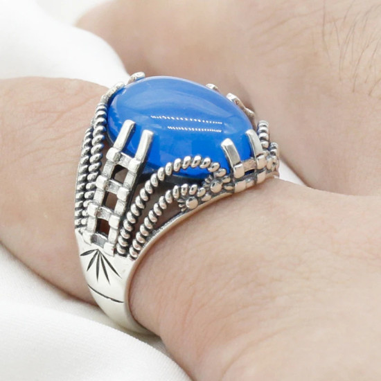 Anillo de piedra Natural para hombre, anillo de plata 925 para hombre, piedra de ágata, estilo Retro Punk, joyería de boda turca de plata tailandesa, joyería fina anillo con piedra para hombres anillos de piedra de ága - malaquita tienda 36