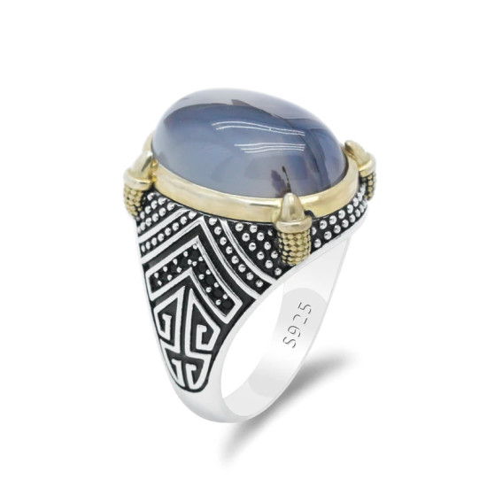 Anillo de ágata de plata esterlina 925 Ovalada para hombre, joyería Vintage de Turquía, joyería fina, hecho a mano - malaquita tienda 36
