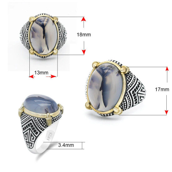 Anillo de ágata de plata esterlina 925 Ovalada para hombre, joyería Vintage de Turquía, joyería fina, hecho a mano - malaquita tienda 36