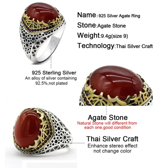 Vintage anillos de ágata para hombres plata sólida 925 Retro ágata Anillos y joyas para boda Engagemet/banda para fiesta anillos para los hombres anillos de piedra turquesa para hombre plata anillo con piedra para homb - malaquita tienda 36