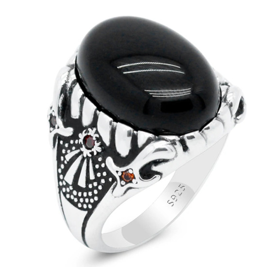 Anillo de Plata de Ley 925 con piedra de ágata Natural para hombre, joya de girasoles, símbolo de buena suerte, joyería turca Vintage, regalo de moda - malaquita tienda 36
