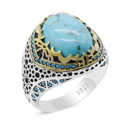 Anillo de Plata de Ley 925 para hombre y mujer, piedra turquesa Natural, joyería turca, regalo Vintage de moda, anillos para hombre, todas las tallas, fiesta