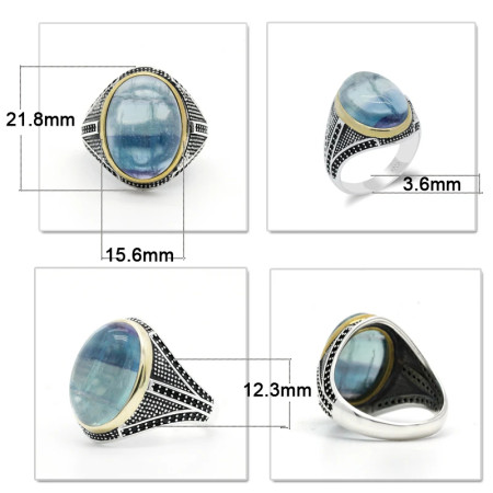 Anillo de Plata de Ley 925 con piedra fluorita Natural para hombre, joyería turca hecha a mano, exquisita, Shofar, salud y amor Anillo de Plata de Ley 925 con piedra fluorita Natural para hombre, joyería turca hecha a mano, exquisita, Shofar, salud y amor