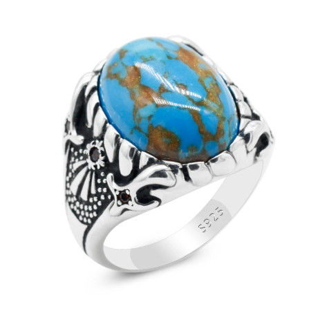 Anillos de plata 925 para hombre y mujer, joyería con piedra turquesa Natural, Retro, turco, joyería para fiesta y boda Anillos de plata 925 para hombre y mujer, joyería con piedra turquesa Natural, Retro, turco, joyería para fiesta y boda