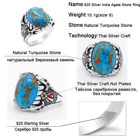 Anillos de plata 925 para hombre y mujer, joyería con piedra turquesa Natural, Retro, turco, joyería para fiesta y boda Anillos de plata 925 para hombre y mujer, joyería con piedra turquesa Natural, Retro, turco, joyería para fiesta y boda