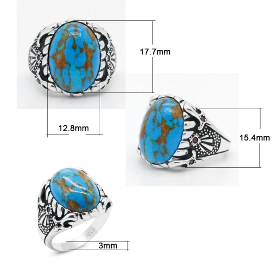 Anillos de plata 925 para hombre y mujer, joyería con piedra turquesa Natural, Retro, turco, joyería para fiesta y boda - malaquita tienda 36
