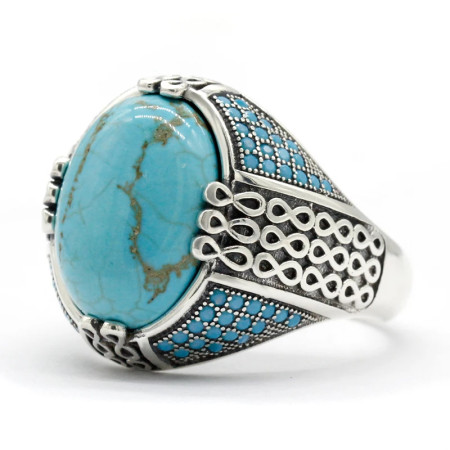 Anillo de piedra turquesa Natural para hombres y mujeres, anillo de plata 925 sólida, cadenas masculinas, anillo de fiesta Vintage, anillo de pavo de estilo fresco Anillo de piedra turquesa Natural para hombres y mujeres, anillo de plata 925 sólida, cadenas masculinas, anillo de fiesta Vintage, anillo de pavo de estilo fresco