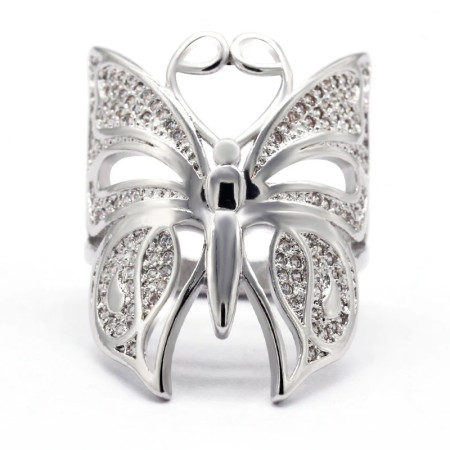 Anillo de circonia cúbica para mujer, sortija de compromiso con diseño de mariposa y corazón, elegante y clásico Anillo de circonia cúbica para mujer, sortija de compromiso con diseño de mariposa y corazón, elegante y clásico