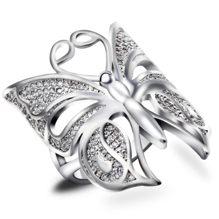 Anillo de circonia cúbica para mujer, sortija de compromiso con diseño de mariposa y corazón, elegante y clásico Anillo de circonia cúbica para mujer, sortija de compromiso con diseño de mariposa y corazón, elegante y clásico