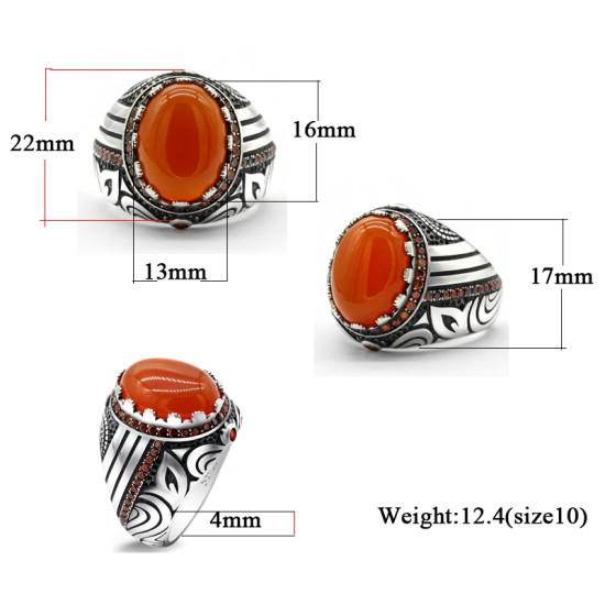 Anillo de plata 925 para hombre y mujer, piedra Natural de ágata Aqeeq, diseño Vintage de amor de la paz, anillo de fiesta, joyería fina - malaquita tienda 36