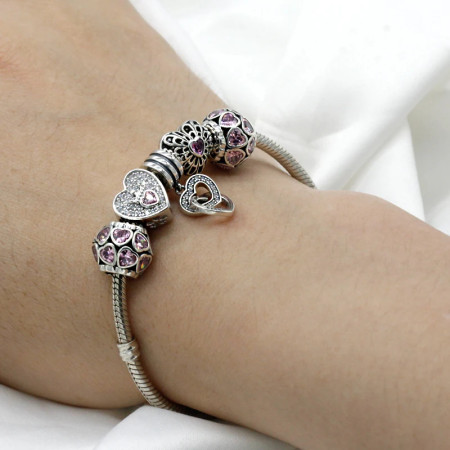 Pulsera de plata de ley 925 con cuentas de circonia cúbica, brazalete calado, regalo de boda, compromiso Pulsera de plata de ley 925 con cuentas de circonia cúbica, brazalete calado, regalo de boda, compromiso