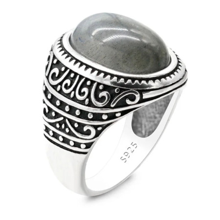 Anillo de Plata de Ley 925 sólida para hombre y mujer, con piedra labradorita Natural, Retro, Punk, tailandés, joyería turca