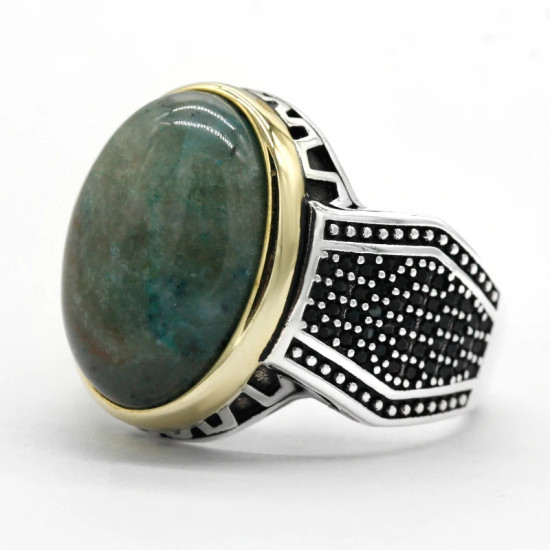 Anillo de Plata de Ley 925 con piedra de Fénix Natural para hombre y mujer, sortija de circonita Irregular hecha a mano, joyería de boda, regalo - malaquita tienda 36