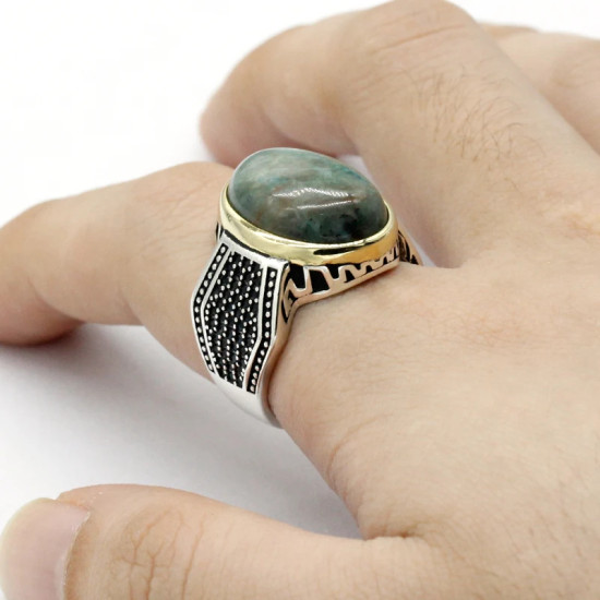 Anillo de Plata de Ley 925 con piedra de Fénix Natural para hombre y mujer, sortija de circonita Irregular hecha a mano, joyería de boda, regalo - malaquita tienda 36