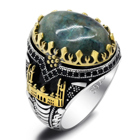 Anillo de Plata de Ley 925 con piedra Natural de Fénix para hombre, sortija turca Vintage, joyería de boda Anillo de Plata de Ley 925 con piedra Natural de Fénix para hombre, sortija turca Vintage, joyería de boda