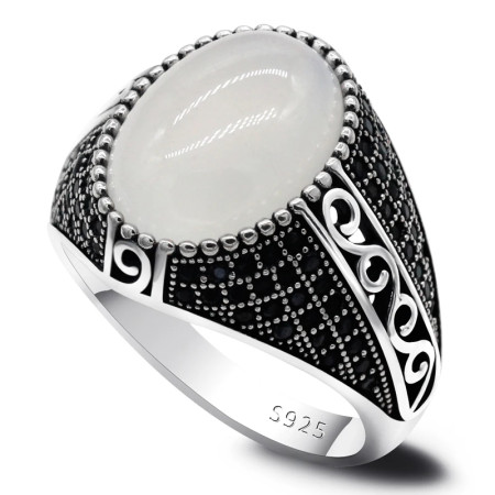 Anillo de Plata de Ley 925 con diseño de rayas turcas para hombre y mujer, sortija de ágata Natural, estilo Retro, Vintage, a la moda